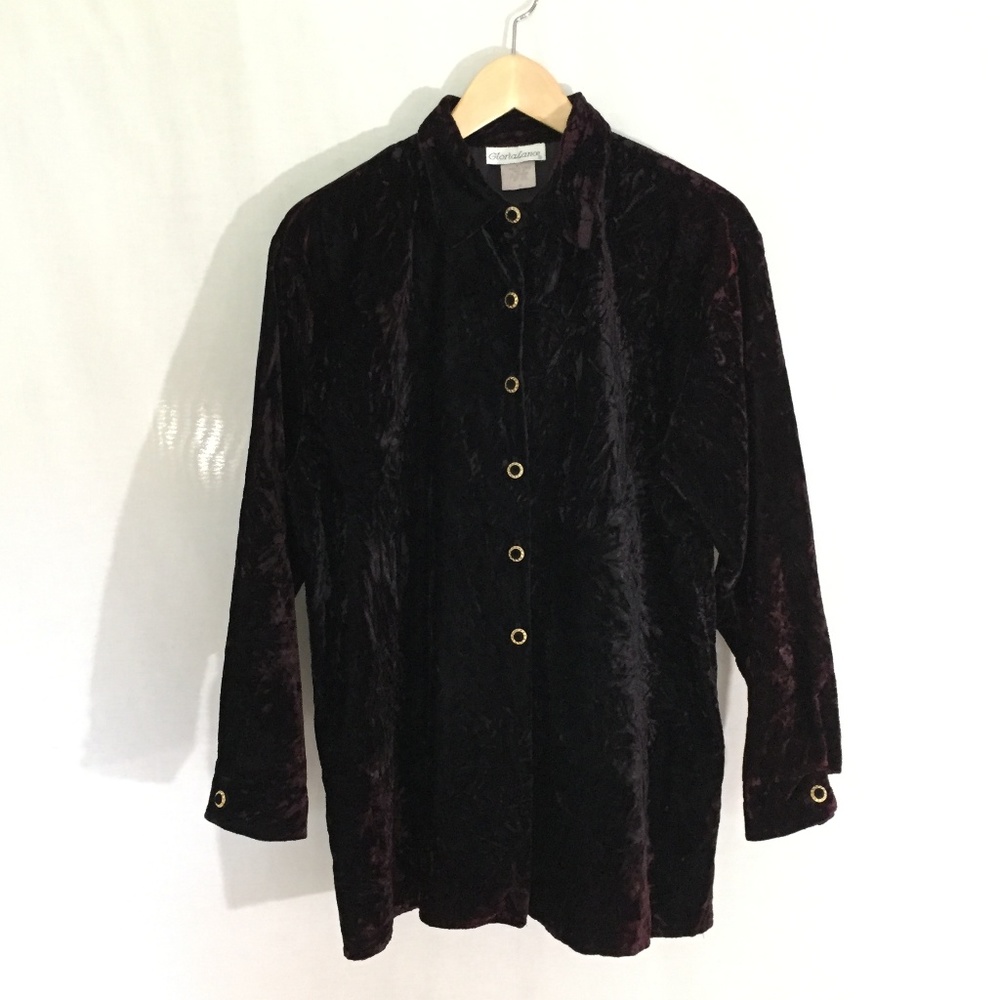 90s Vintage Crushed Velvet Blouse